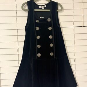 Elegant Black Velvet Kids Dress with Button Accents